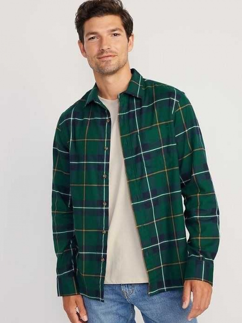 Old Navy Regular-Fit Built-In Flex Everyday Plaid Shirt Green | JXM865142