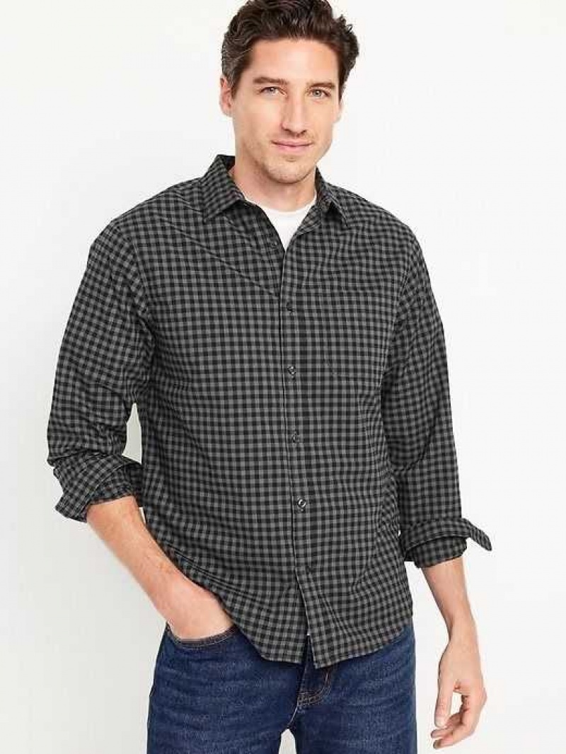 Old Navy Regular-Fit Built-In Flex Shirt Black / Black | XZS796054