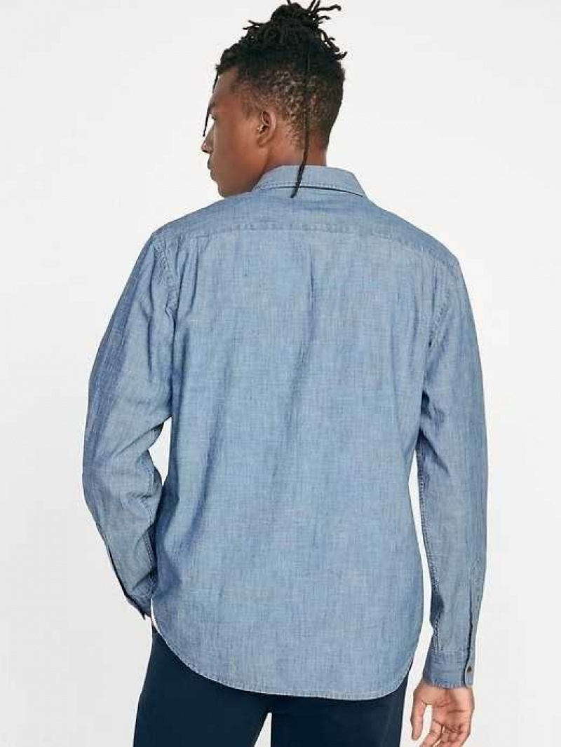 Old Navy Regular-Fit Chambray Everyday Non-Stretch Shirt Blue | MVR271968