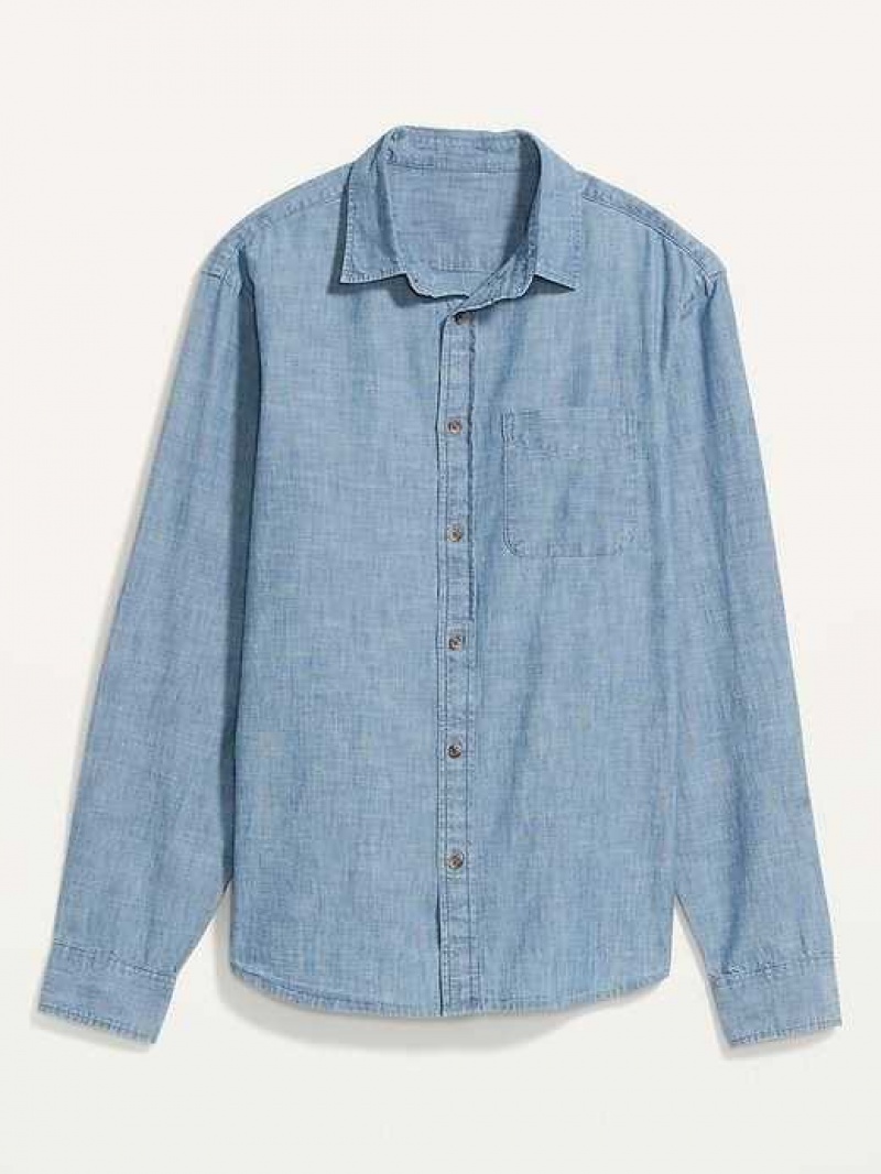 Old Navy Regular-Fit Chambray Everyday Non-Stretch Shirt Blue | MVR271968