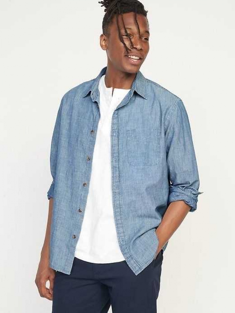 Old Navy Regular-Fit Chambray Everyday Non-Stretch Shirt Blue | MVR271968