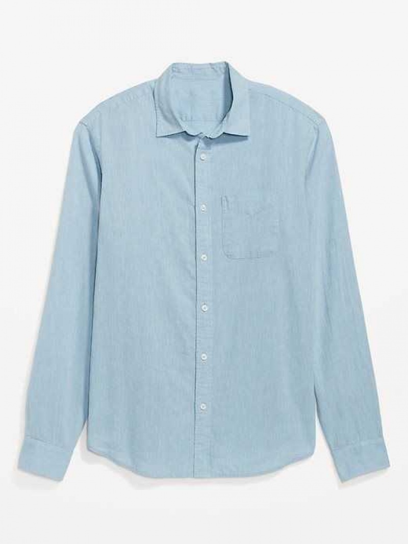 Old Navy Regular-Fit Everyday Non-Stretch Linen-Blend Shirt Blue | ZQF360728