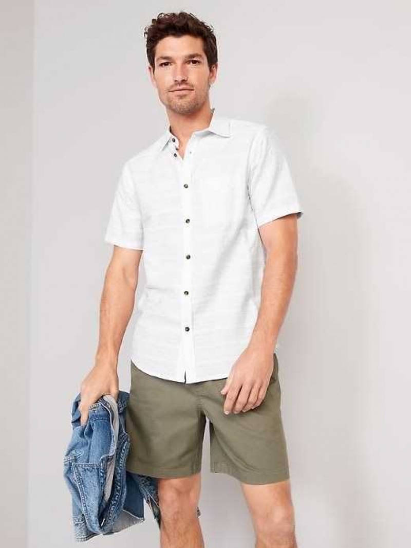 Old Navy Regular-Fit Everyday Short-Sleeve Dobby Shirt White | ICA027684