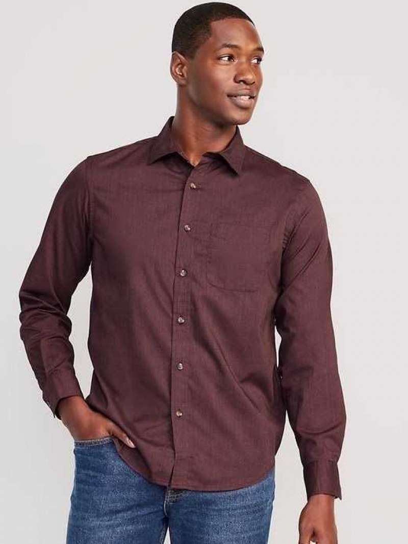 Old Navy Regular Fit Built-In Flex Everyday Poplin Shirt Raisin Arizona | SFB643872