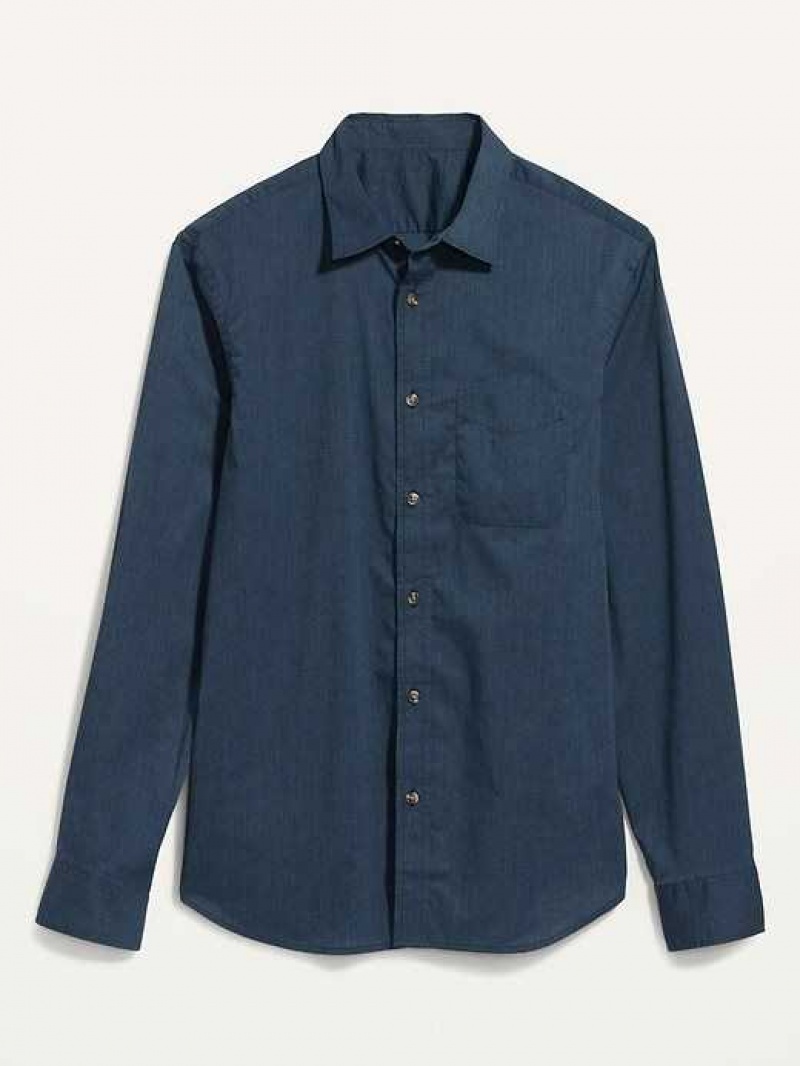 Old Navy Regular Fit Built-In Flex Everyday Poplin Shirt Navy | NBH361804