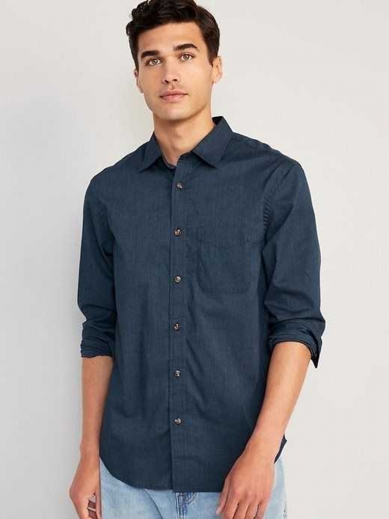 Old Navy Regular Fit Built-In Flex Everyday Poplin Shirt Navy | NBH361804