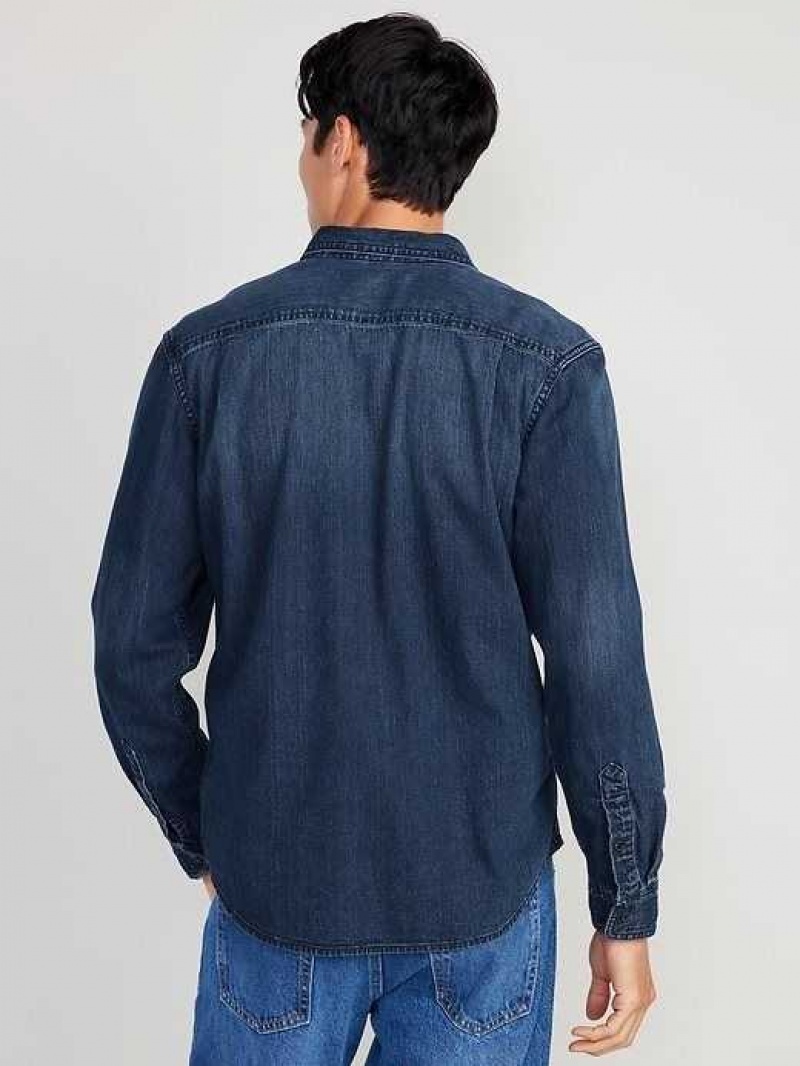 Old Navy Regular Fit Jean Utility Shirt Dark Indigo | MST713984