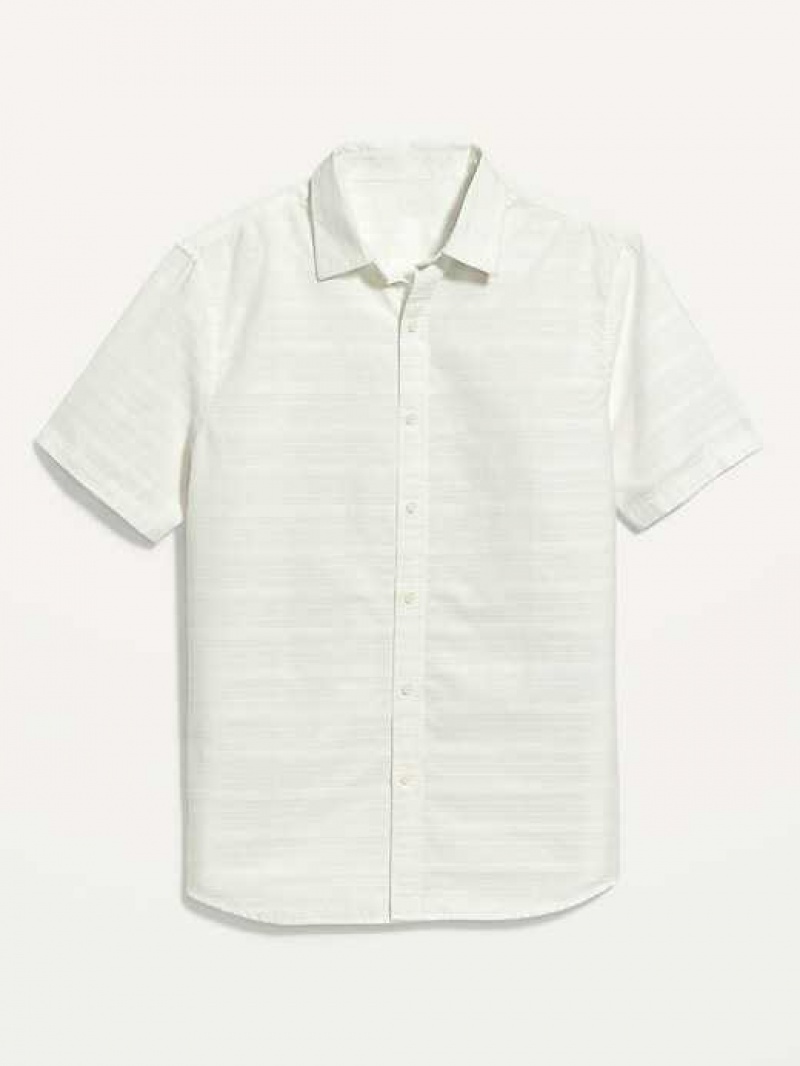 Old Navy Relaxed-Fit Textured Cotton-Dobby Everyday Short-Sleeve Shirt White | IAB792046