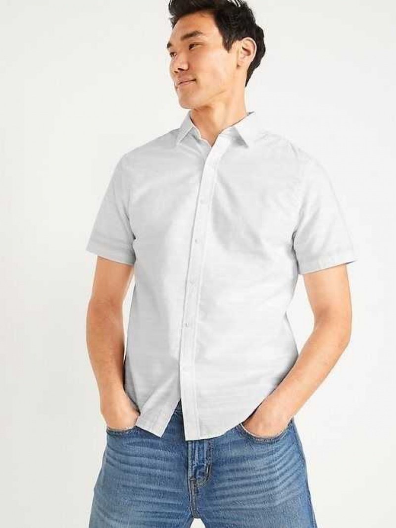 Old Navy Relaxed-Fit Textured Cotton-Dobby Everyday Short-Sleeve Shirt White | IAB792046