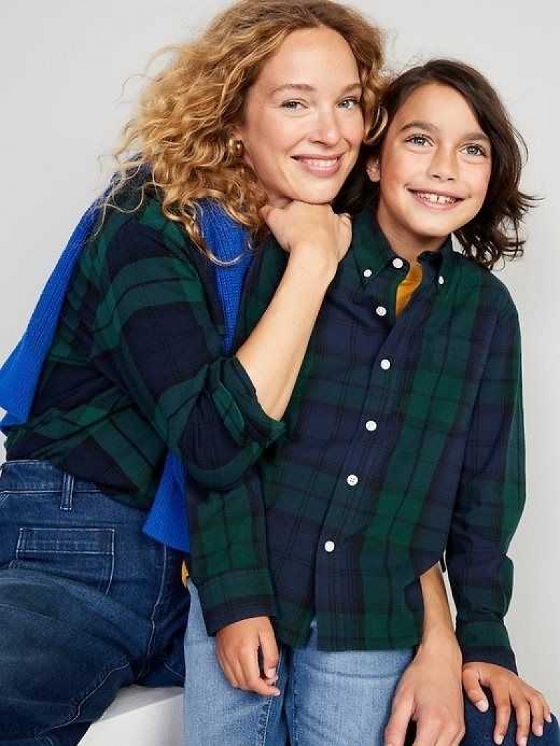 Old Navy Relaxed Classic Flannel Shirt Green / Blue | PBI459230