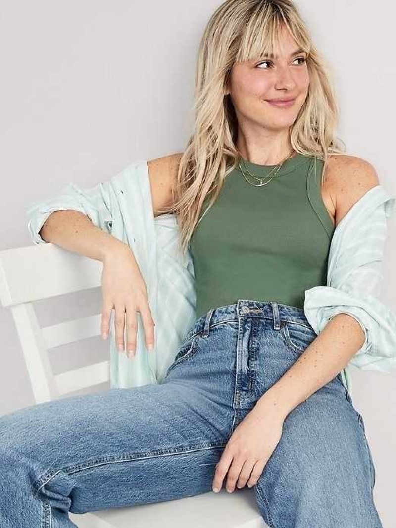 Old Navy Rib-Knit Cropped Tank Top Dried Herb | ABZ932865