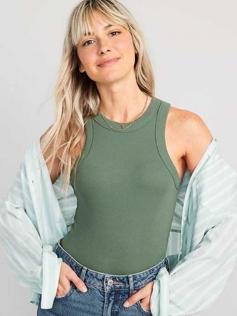 Old Navy Rib-Knit Cropped Tank Top Dried Herb | ABZ932865