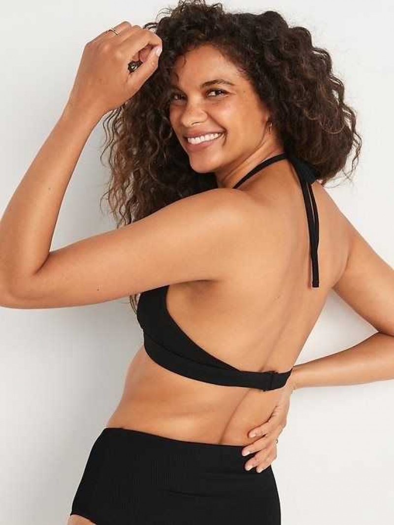 Old Navy Rib-Knit Halter Bikini Swim Top Ebony | FCP432765