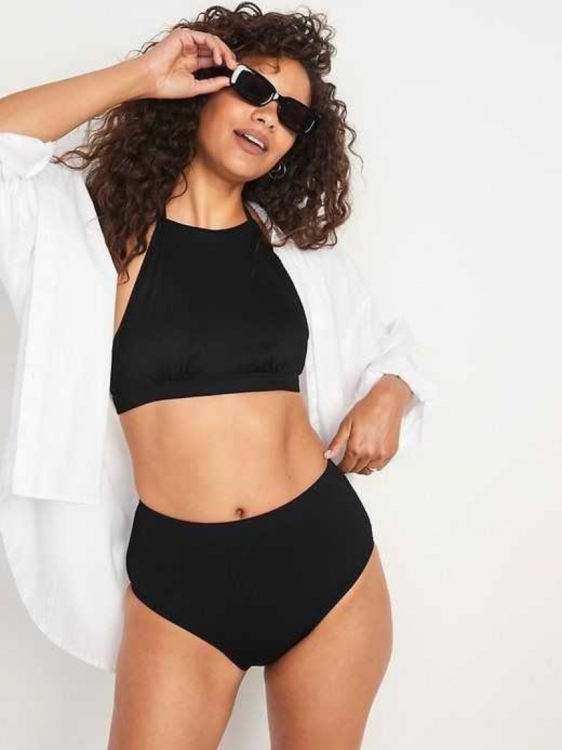 Old Navy Rib-Knit Halter Bikini Swim Top Ebony | FCP432765