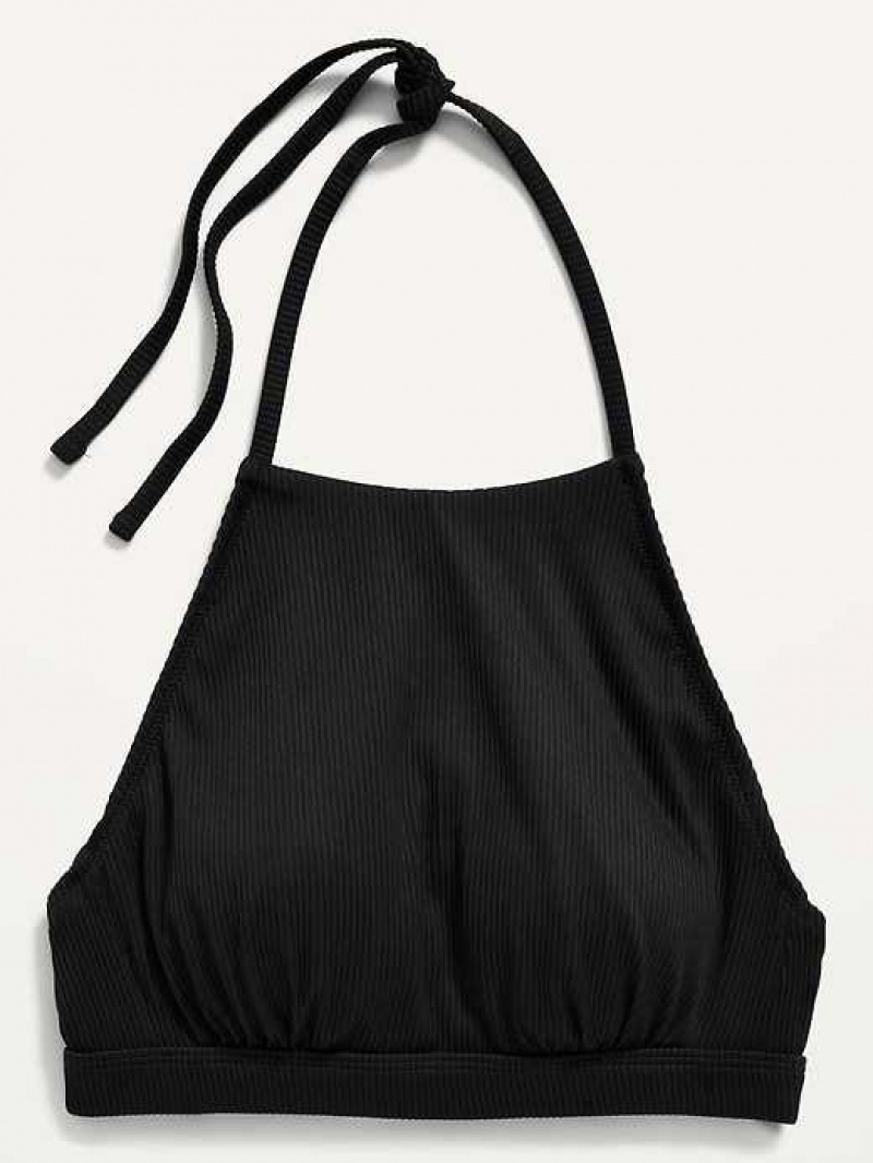 Old Navy Rib-Knit Halter Bikini Swim Top Ebony | FCP432765