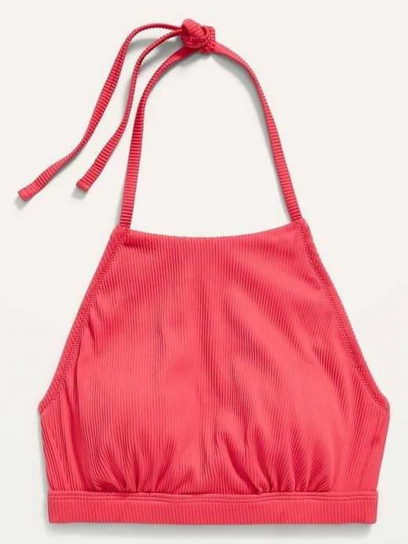 Old Navy Rib-Knit Halter Bikini Swim Top Dark Red | XJD618234