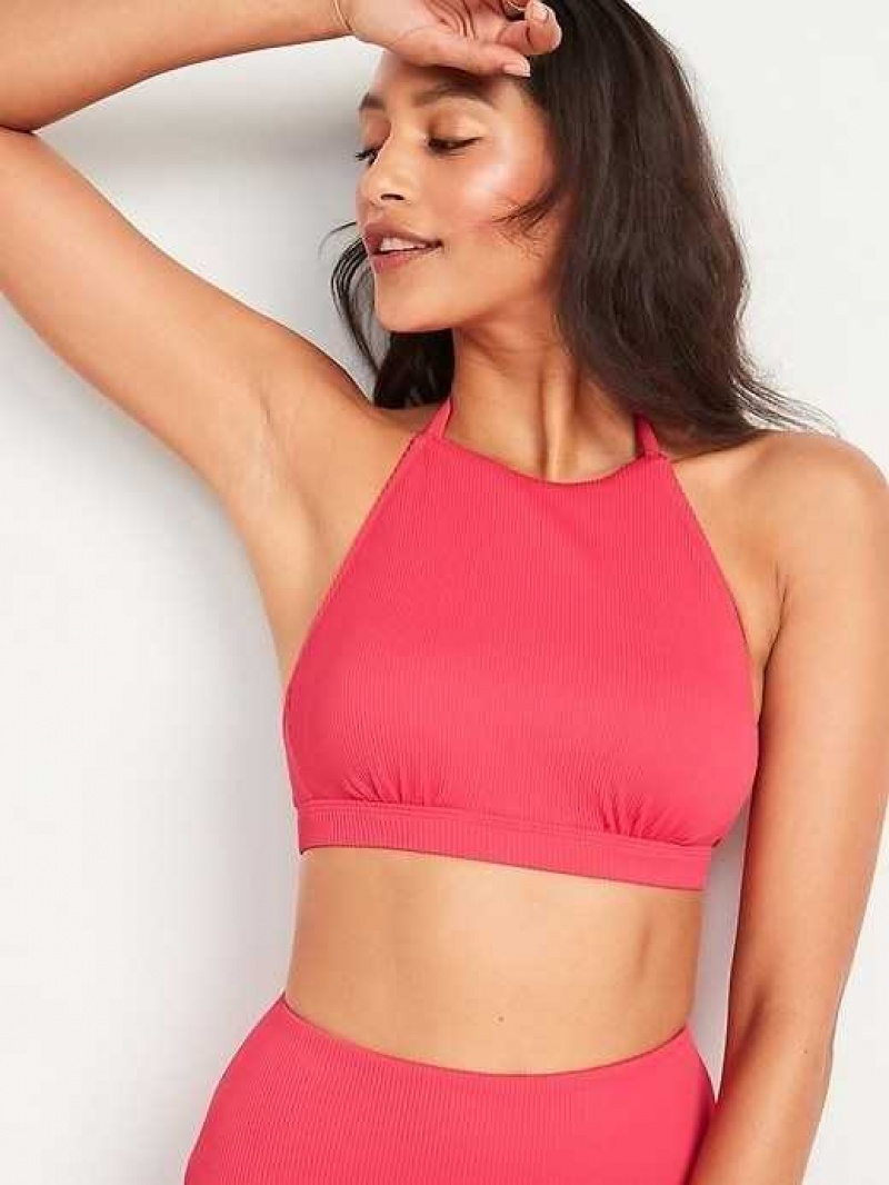 Old Navy Rib-Knit Halter Bikini Swim Top Dark Red | XJD618234