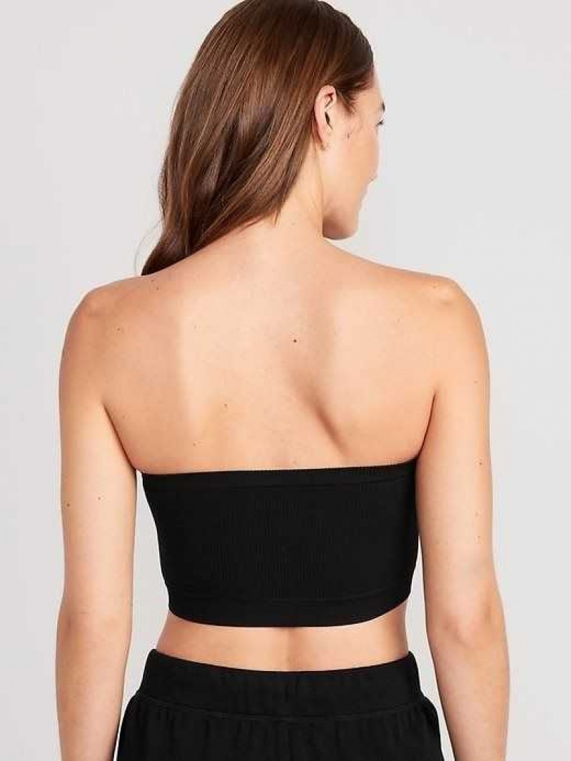 Old Navy Rib-Knit Seamless Bandeau Bralette Top Black | XNI958061