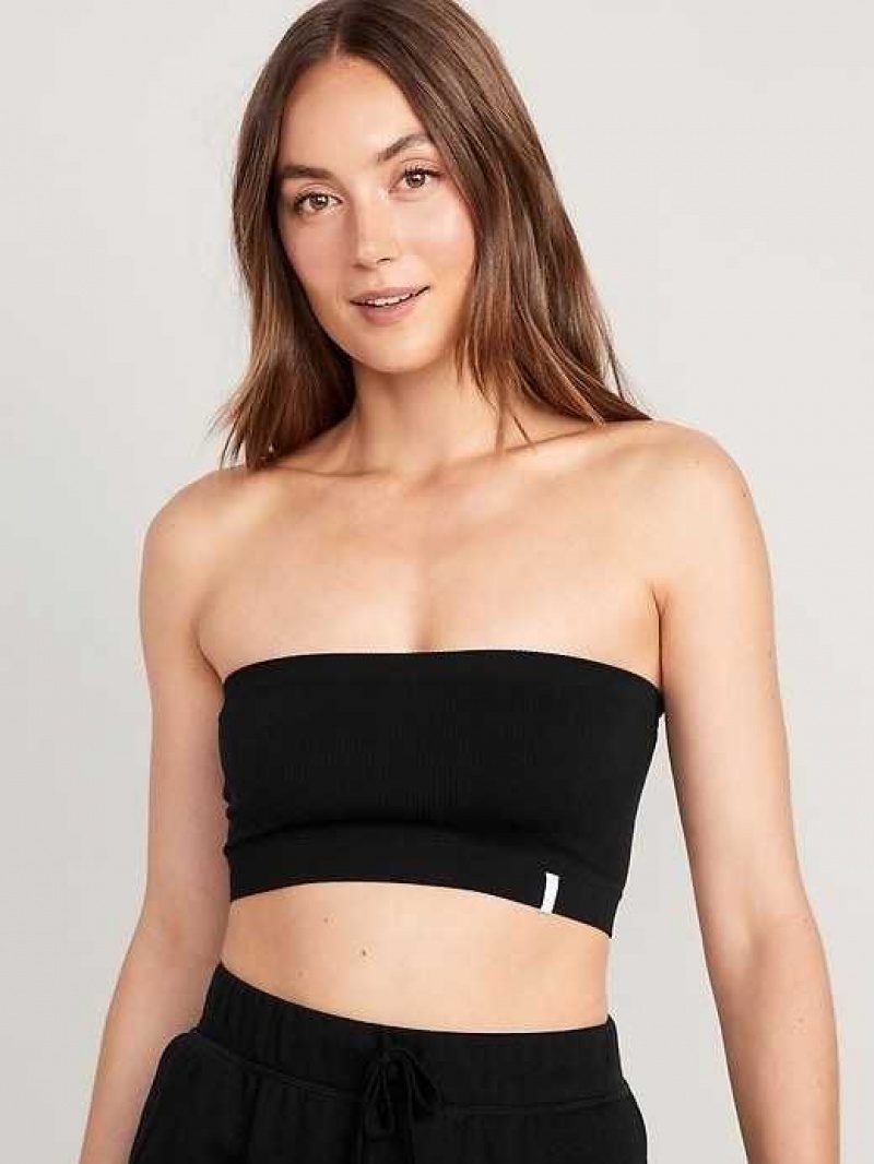 Old Navy Rib-Knit Seamless Bandeau Bralette Top Black | XNI958061