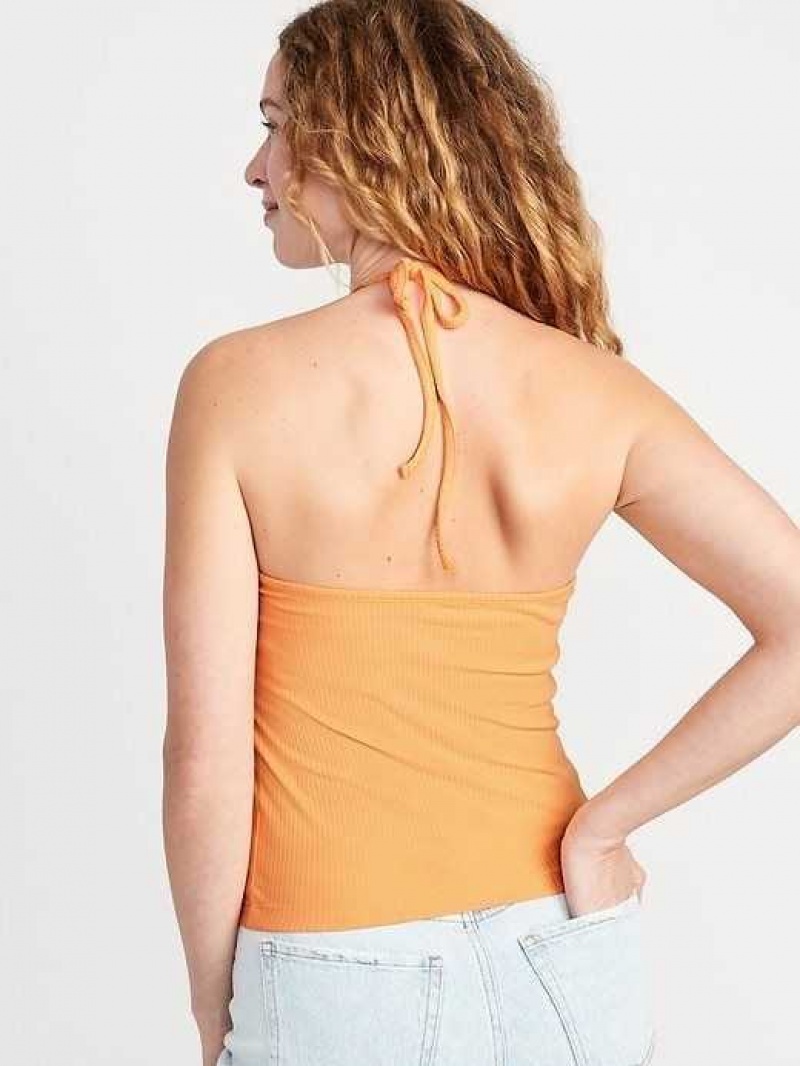 Old Navy Rib-Knit V-Neck Cropped Halter Top Wild Papaya | DQM672901