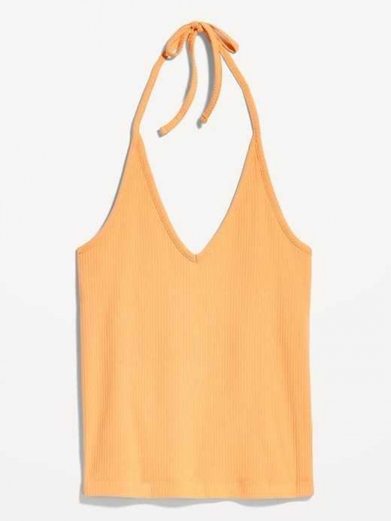 Old Navy Rib-Knit V-Neck Cropped Halter Top Wild Papaya | DQM672901