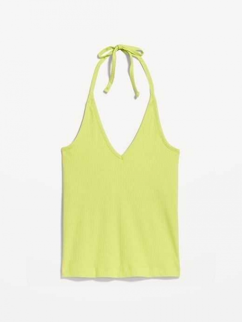 Old Navy Rib-Knit V-Neck Cropped Halter Top Pousse Verte | XCW316024