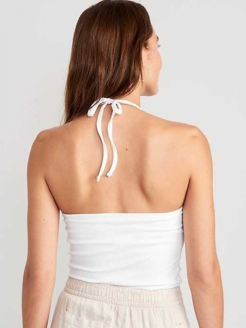 Old Navy Rib-Knit V-Neck Cropped Halter Top White | WGQ124869