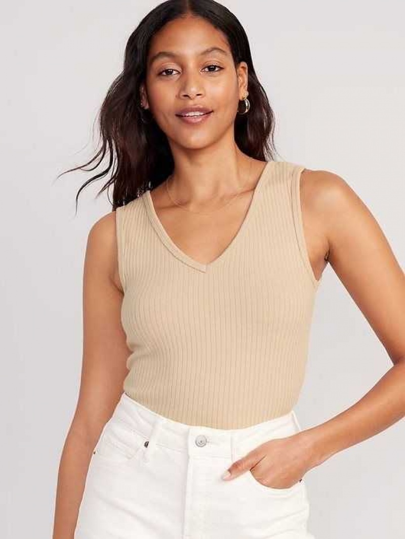 Old Navy Rib-Knit V-Neck Tank Top Desert Floor | GUE650197