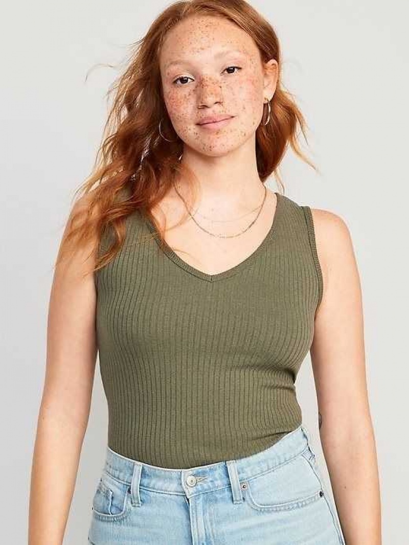 Old Navy Rib-Knit V-Neck Tank Top Grey | EPU819734