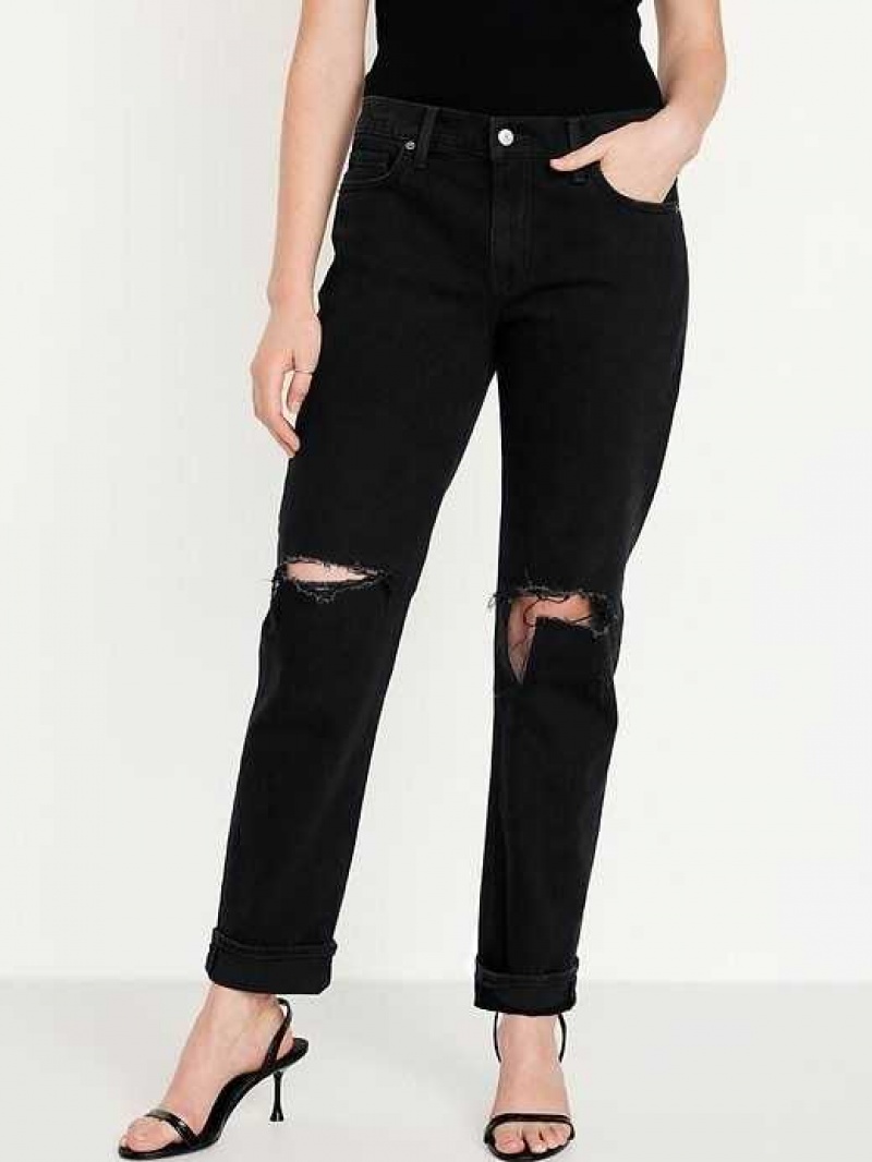 Old Navy Ripped Boyfriend Jeans Black | QTG417963