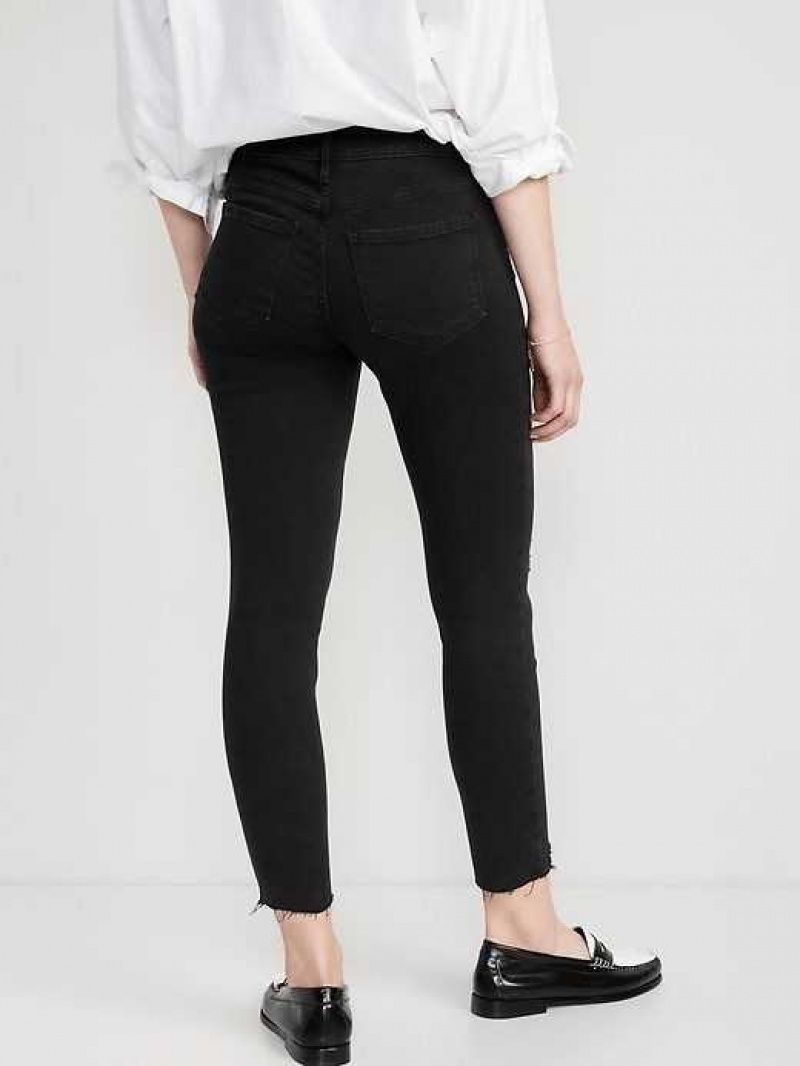 Old Navy Rockstar Super-Skinny Raw-Edge Ankle Jeans Black | QXN560974