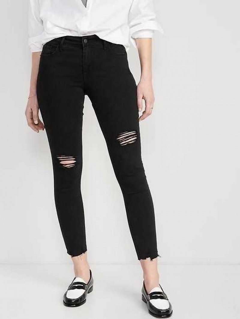 Old Navy Rockstar Super-Skinny Raw-Edge Ankle Jeans Black | QXN560974