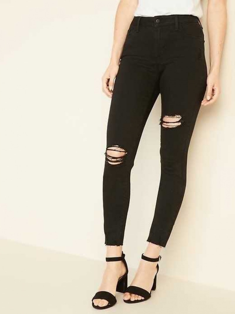 Old Navy Rockstar Super-Skinny Raw-Edge Ankle Jeans Blackjack Ripped | ATV027648