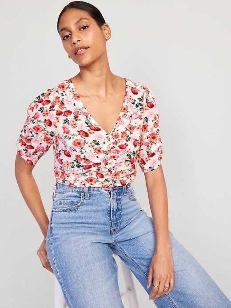 Old Navy Ruched V-Neck Crepe Top White | NDR645209