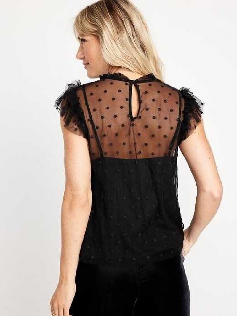 Old Navy Ruffle-Trim Sheer Top Black | IVQ438615