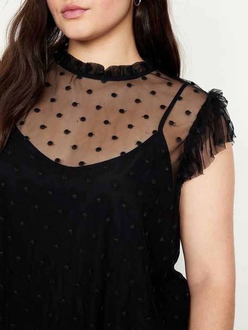 Old Navy Ruffle-Trim Sheer Top Black | IVQ438615