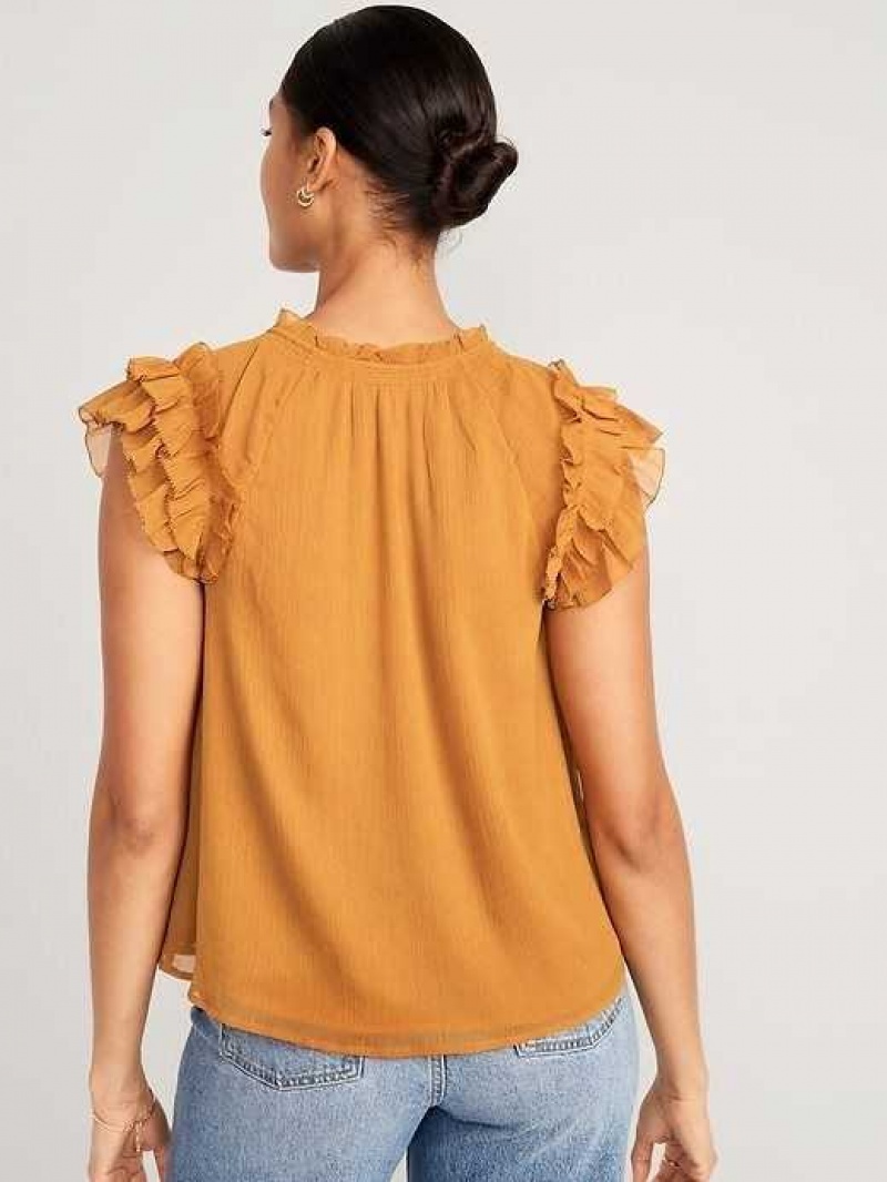 Old Navy Ruffle-Trim Smocked Top Baltic Amber | FQY365149