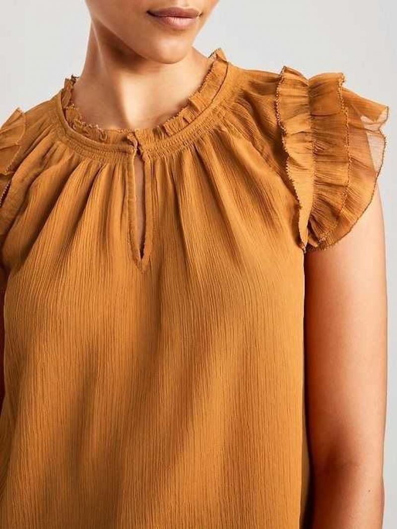 Old Navy Ruffle-Trim Smocked Top Baltic Amber | FQY365149