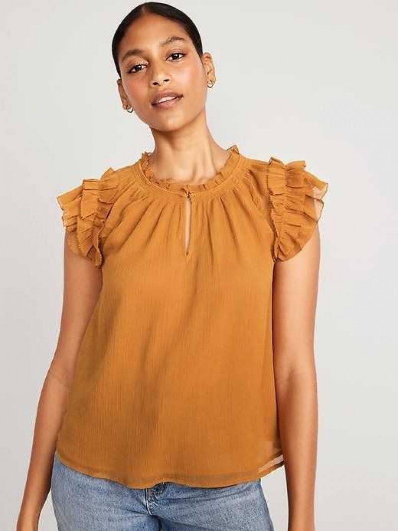 Old Navy Ruffle-Trim Smocked Top Baltic Amber | FQY365149