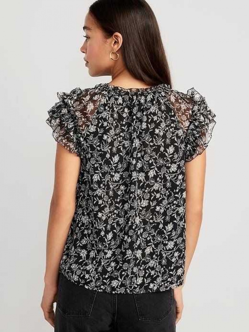 Old Navy Ruffle-Trim Smocked Top Black | GXM062798