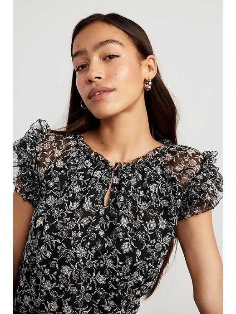 Old Navy Ruffle-Trim Smocked Top Black | GXM062798