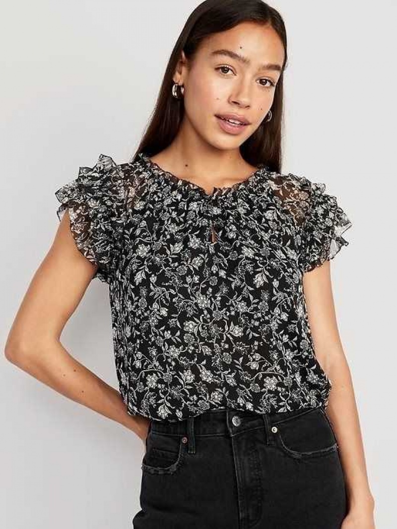 Old Navy Ruffle-Trim Smocked Top Black | GXM062798