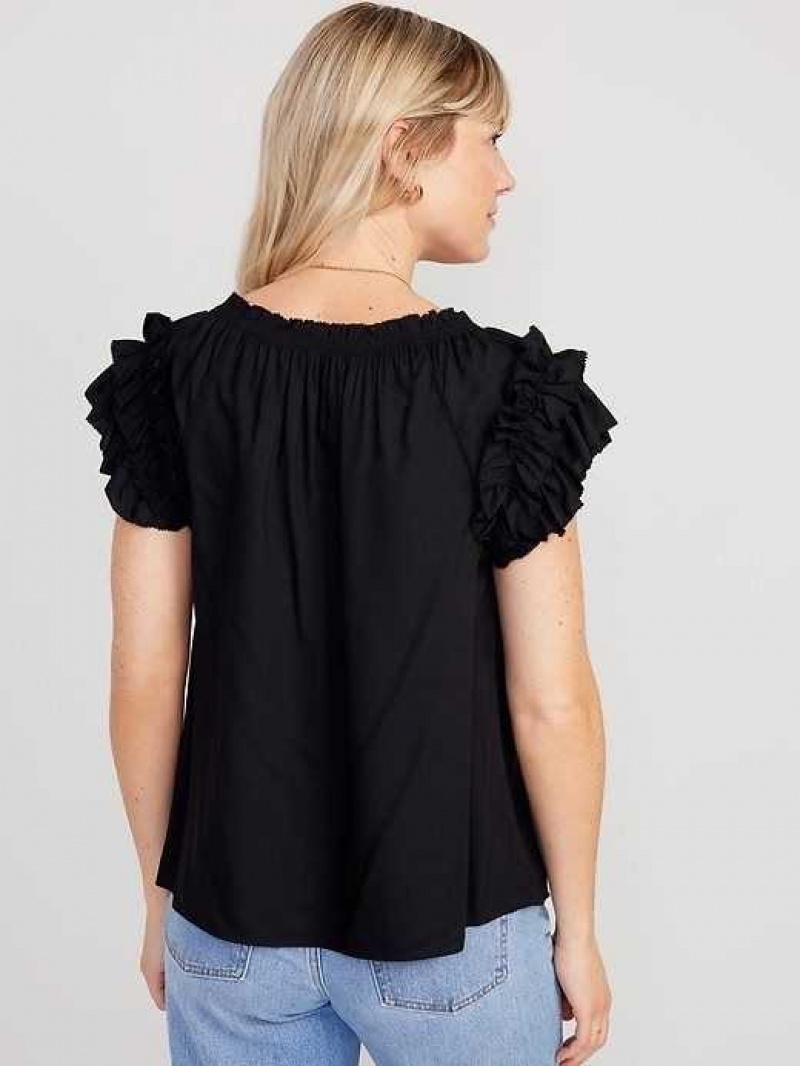 Old Navy Ruffle-Trim Smocked Top Black | QCE952137