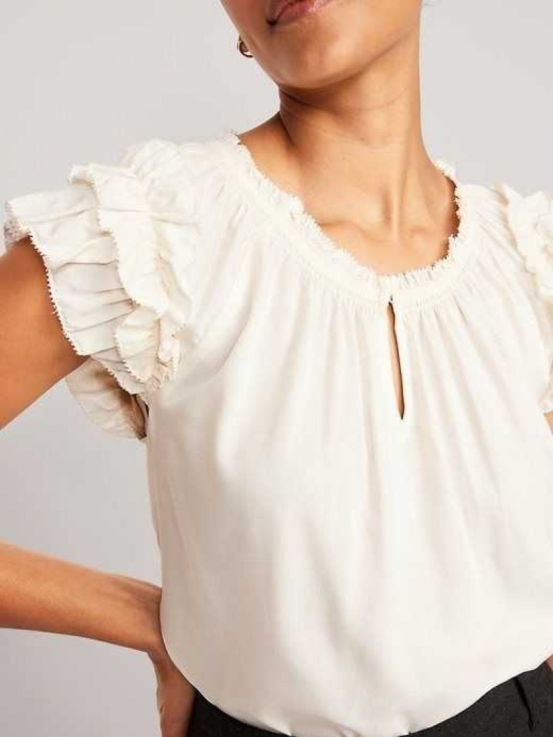 Old Navy Ruffle-Trim Smocked Top Creme De La Creme | VBG061294