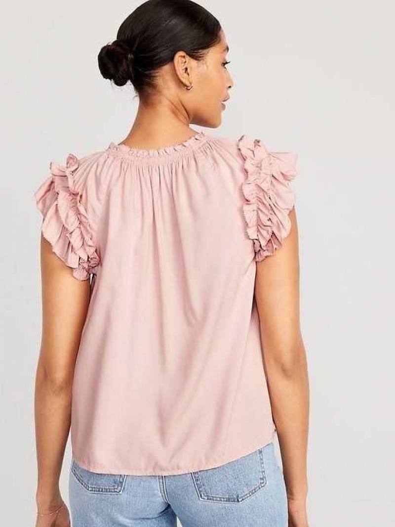 Old Navy Ruffle-Trim Smocked Top Pink | PTB503487