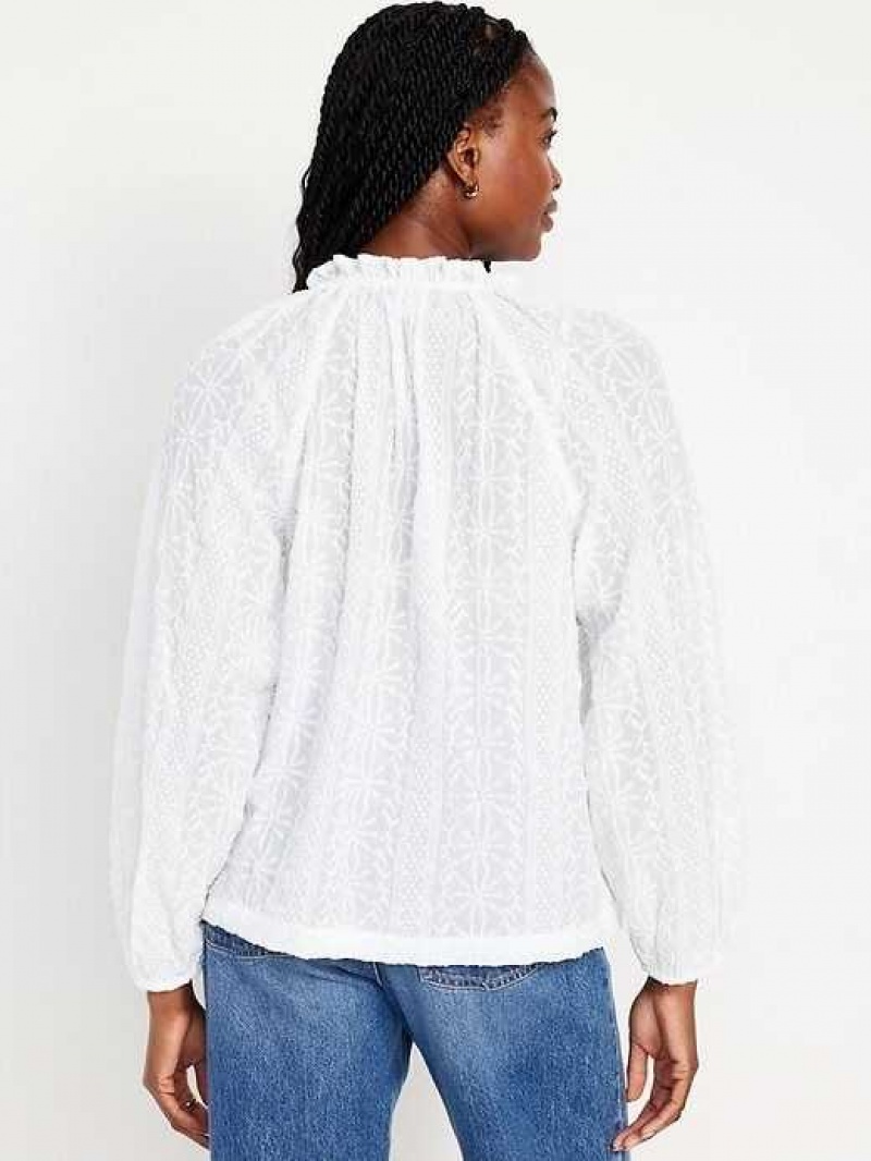 Old Navy Ruffle-Trim Split-Neck Top White | CGZ041925