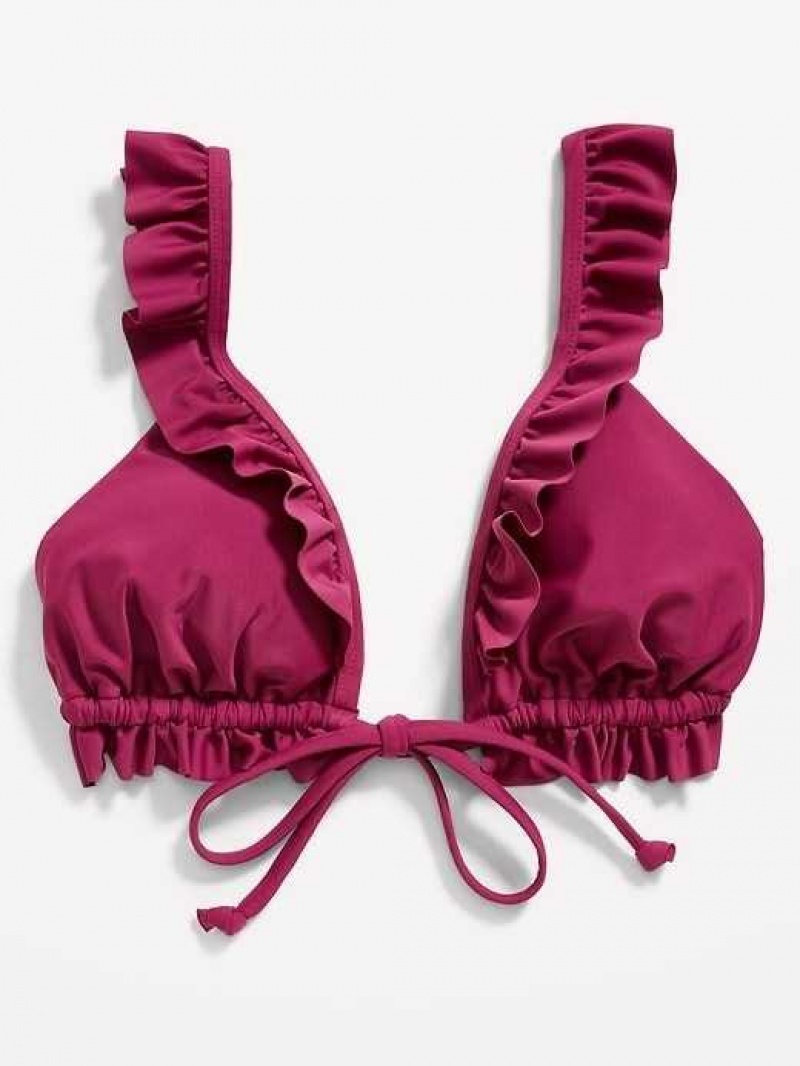 Old Navy Ruffle-Trimmed Triangle String Bikini Swim Top Boysenberry Juice | BIT928046