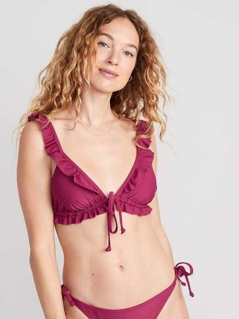 Old Navy Ruffle-Trimmed Triangle String Bikini Swim Top Boysenberry Juice | BIT928046