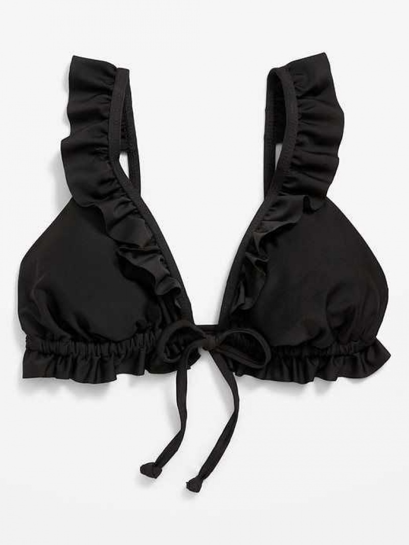 Old Navy Ruffle-Trimmed Triangle String Bikini Swim Top Black | WHZ598347