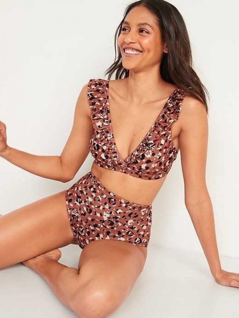 Old Navy Ruffled Bikini Swim Top Warm Hickory | ARC415869